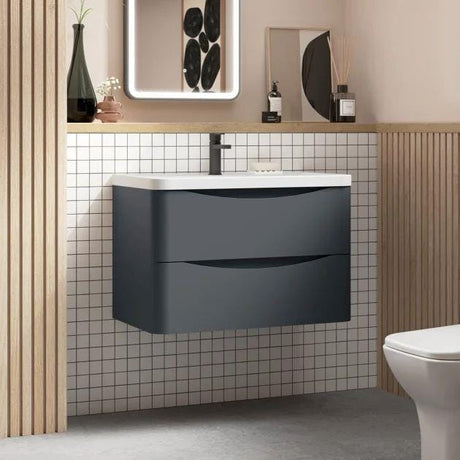Aquarius Bathrooms Wall Mounted Vanity Unit Soft Black Aquarius Seren 800mm Wall Mounted Two Drawer Vanity Unit with Basin
