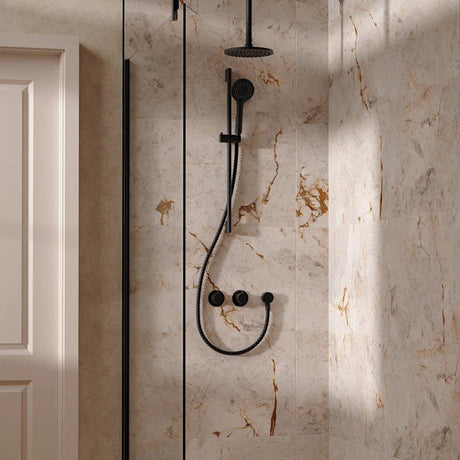 UK Bathroom Store Concealed Shower Set Matt Black / Ceiling Arm / 200mm Crosswater Module Shower Set 2 with Riser Rail Kit and Overhead Shower