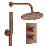 Crosswater Concealed Shower Set Brushed Bronze / Wall Arm / 300mm Crosswater Design 2 Handle 2 Outlet Thermostatic Shower Set with Rainfall Head and Pencil Handset