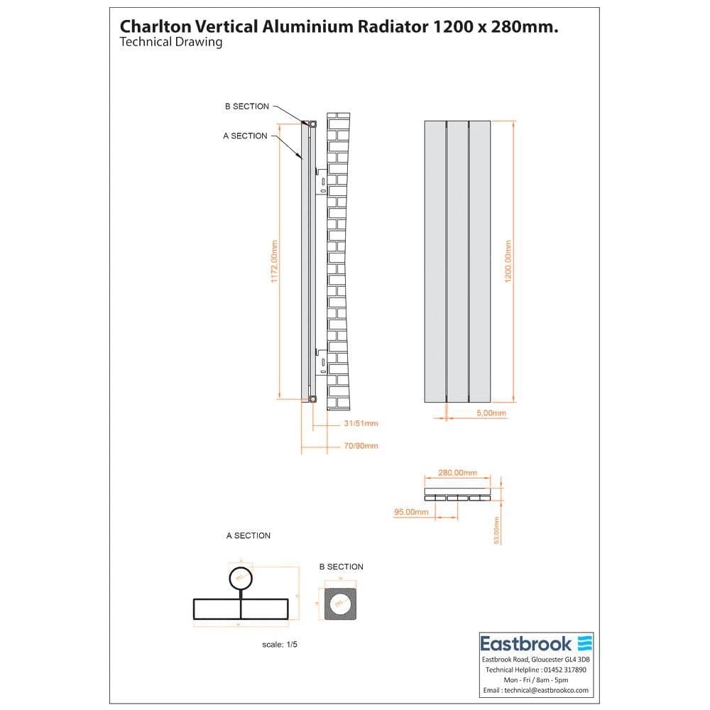Eastbrook Panel Radiator Eastbrook Charlton Vertical Aluminium Designer Radiator in Matt Anthracite