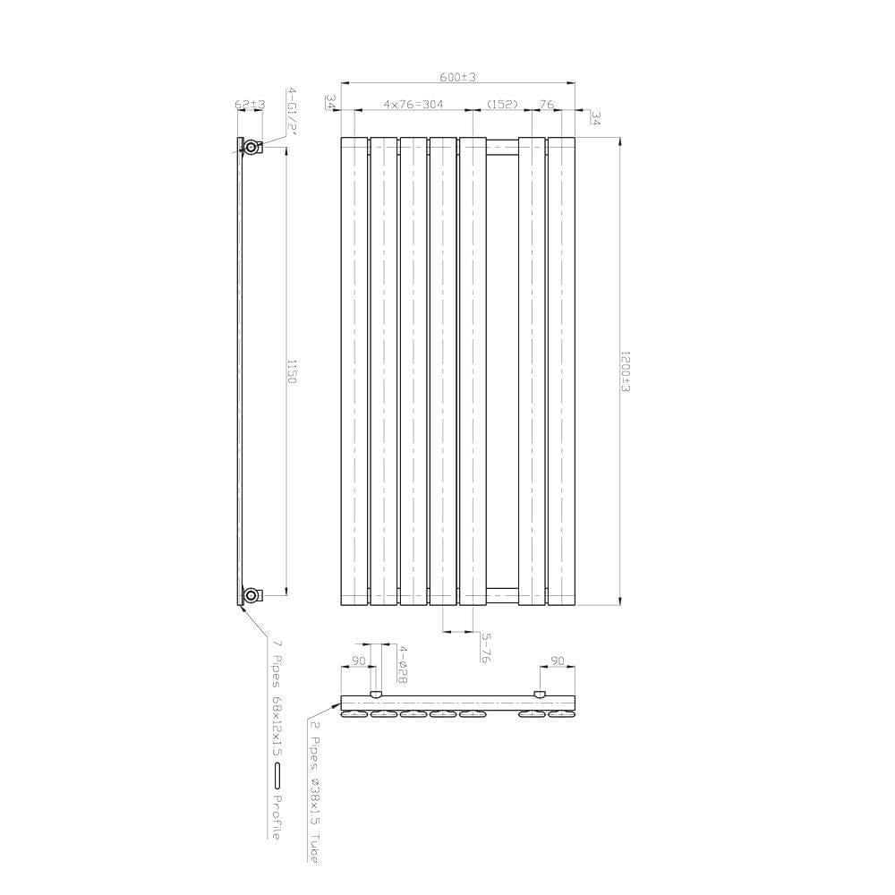 Eastbrook Designer Towel Rail Eastbrook Staverton Tube on Tube Straight Vertical Heated Towel Rail in Chrome