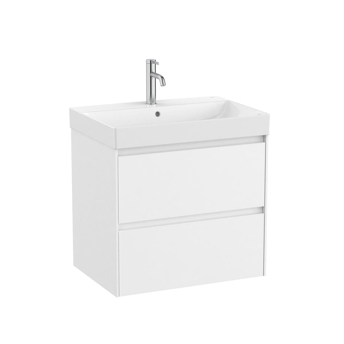 Roca Wall Mounted Vanity Unit Matt White Roca Ona 650mm Wall Mounted Two Drawer Vanity Unit with Basin
