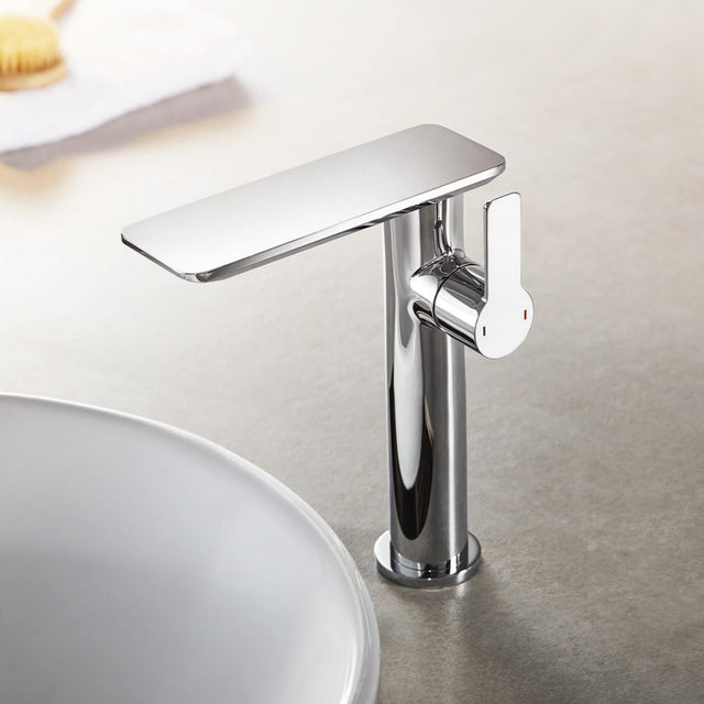 Flova Mono Basin Tap Flova Spring Tall Basin Mixer Tap with Clicker Waste in Diamond Chrome