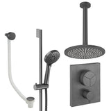 UK Bathroom Store Concealed Shower Set Slate / Ceiling Arm / 300mm Crosswater Crossbox Push Shower Set 8 - 3 Outlet with Fixed Overhead Shower, Slide Rail Kit and Overflow Bath Filler Waste