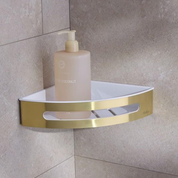Miller Basket Brushed Brass / White Miller Signature Corner Shower Basket with Removable Liner