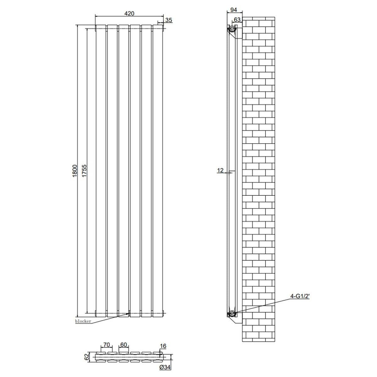 Aquarius Bathrooms Panel Radiator Aquarius Flat Double Vertical Panel Radiator