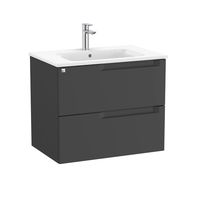 Roca Wall Mounted Vanity Unit Matt Black Roca Aleyda 700mm Wall Mounted Two Drawer Vanity Unit with Basin