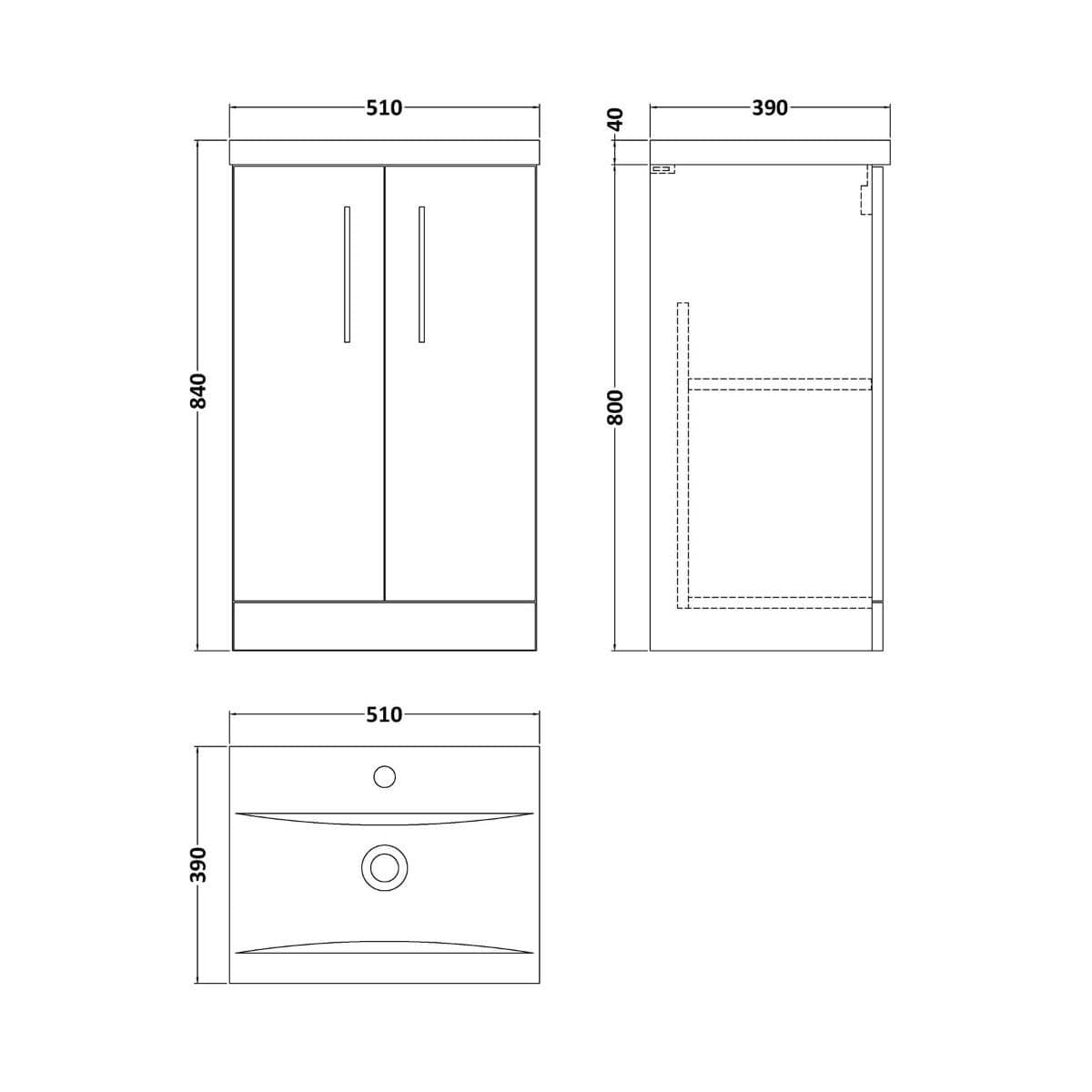 Aquarius Floor Standing Vanity Unit Aquarius Brisbane 500mm 2 Door Floor Standing Vanity Unit with 1 Tap Hole Mid Edge Basin