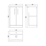 Aquarius Floor Standing Vanity Unit Aquarius Brisbane 500mm 2 Door Floor Standing Vanity Unit with 1 Tap Hole Mid Edge Basin