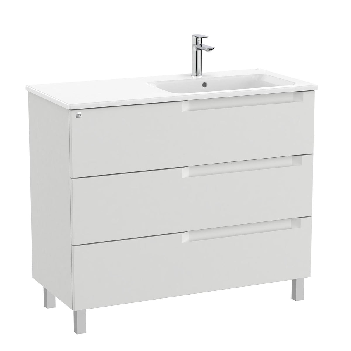 Roca Floor Standing Vanity Unit Pebble Grey / Right Hand Roca Aleyda 1000mm Floor Standing Three Drawer Vanity Unit with Basin