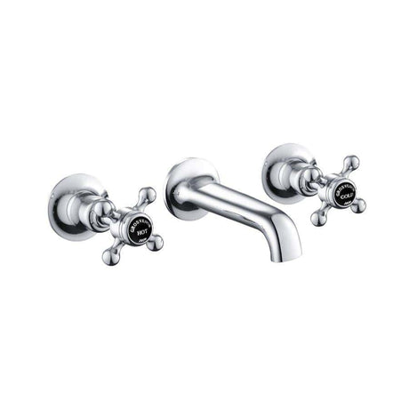 JTP Wall Mounted Basin Tap Chrome with Black Indices JTP Grosvenor Cross Wall Mounted 3 Hole Basin Mixer Tap