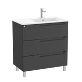 Roca Floor Standing Vanity Unit Matt Black / Right Hand Roca Aleyda 800mm Floor Standing Three Drawer Vanity Unit with Basin