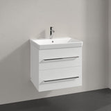 Villeroy & Boch Wall Mounted Vanity Unit Brilliant White with Chrome Handles Villeroy & Boch Avento Wall Hung Vanity Unit 580mm Two Drawers with Basin
