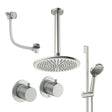 UK Bathroom Store Concealed Shower Set Brushed Nickel / Ceiling Arm / 300mm Crosswater Module Shower Set 7 - 3 Outlet with Riser Rail Kit, Overhead Shower and Overflow Bath Filler