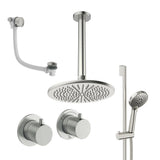 UK Bathroom Store Concealed Shower Set Brushed Nickel / Ceiling Arm / 300mm Crosswater Module Shower Set 7 - 3 Outlet with Riser Rail Kit, Overhead Shower and Overflow Bath Filler