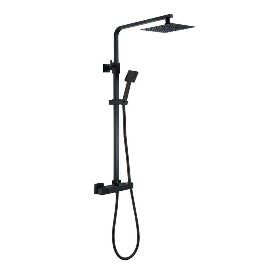 Aquarius Bathrooms Exposed Shower Set Matt Black Aquarius RainLux Eco Square Adjustable Exposed Bar Shower System
