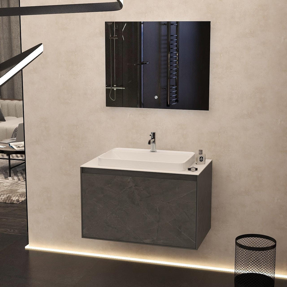 Imex Wall Mounted Vanity Unit Grey Marble / White Marble / White Imex Arco Wall Hung 800mm Single Drawer Vanity Unit with Worktop and Inset Basin