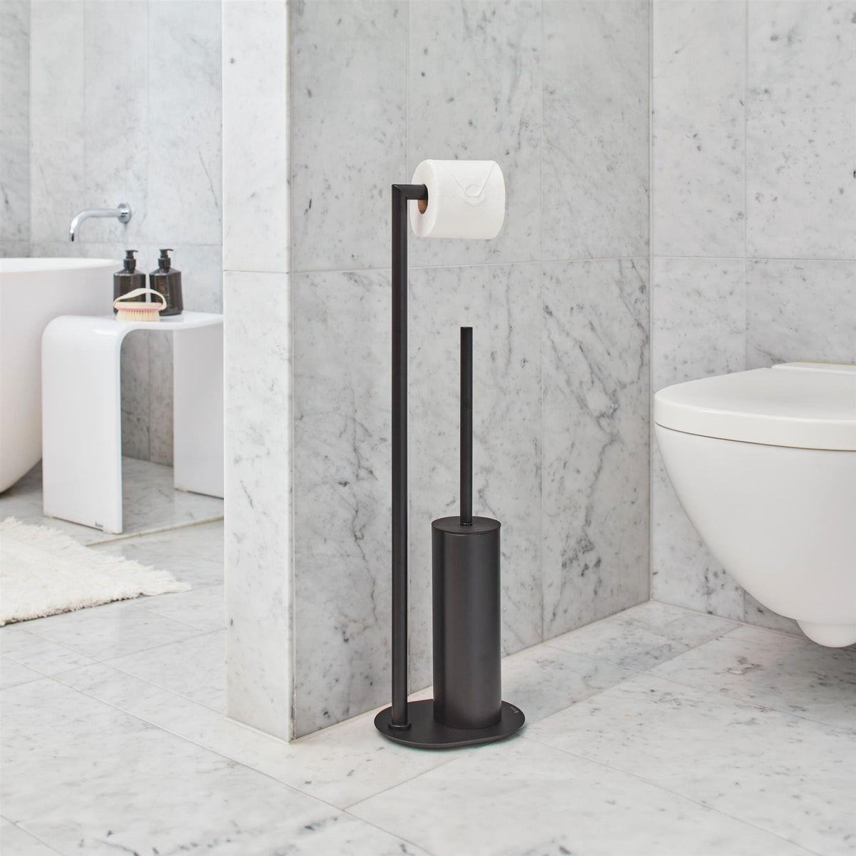 Smedbo Toilet Roll Holder Matt Black Smedbo Outline Freestanding Toilet Roll Holder and Toilet Brush