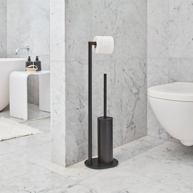 Smedbo Toilet Roll Holder Matt Black Smedbo Outline Freestanding Toilet Roll Holder and Toilet Brush