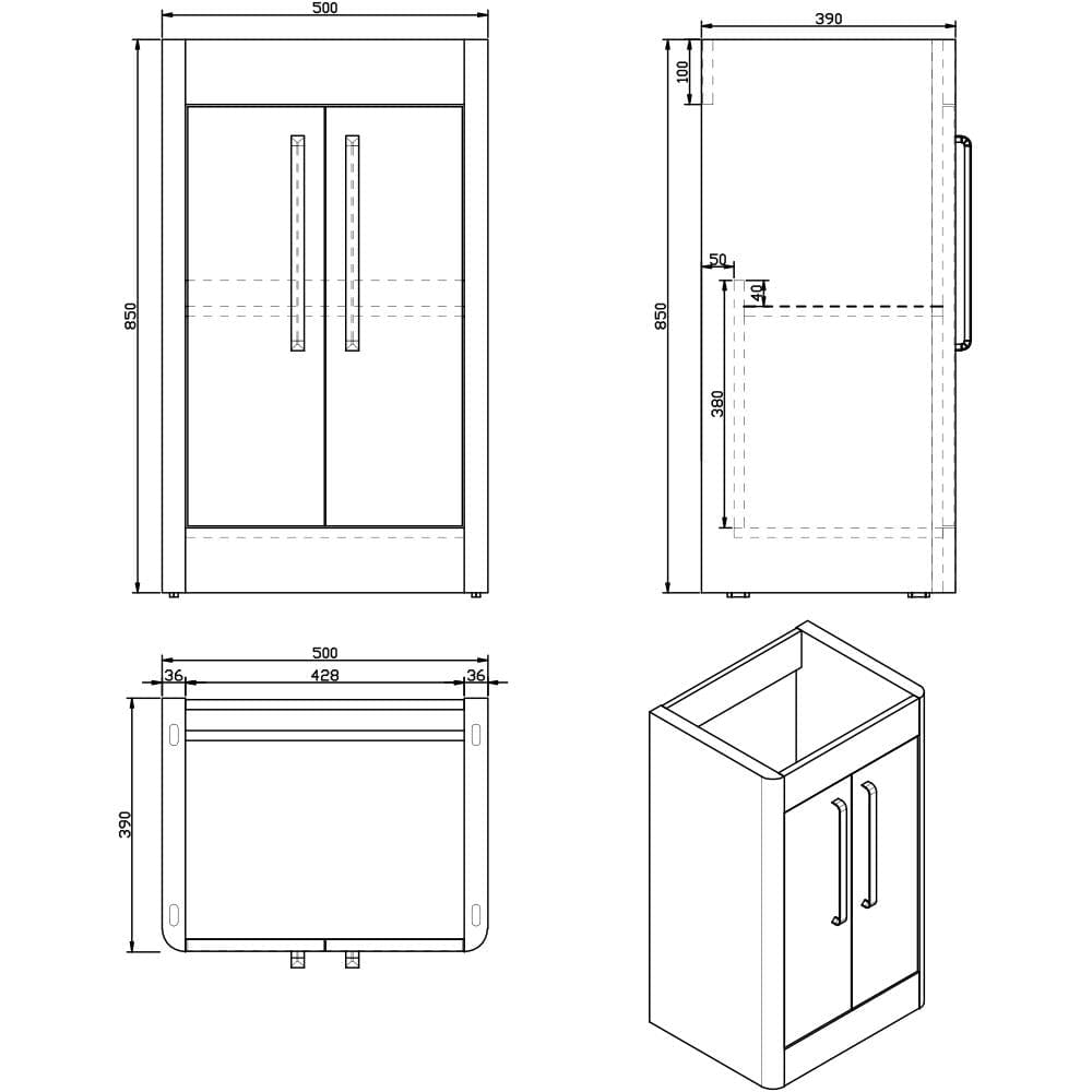 Imex Floor Standing Imex Suburb Floor Standing 500mm Double Door Vanity Unit with Basin