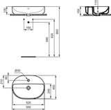 Ideal Standard Countertop Basin i.life O Oval 550mm 1 Tap Hole Countertop Basin in White Gloss