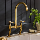 Vado Kitchen Tap Brushed Brass/Crackled White Booth & Co. Axbridge Lever Bridge Kitchen Mixer Tap