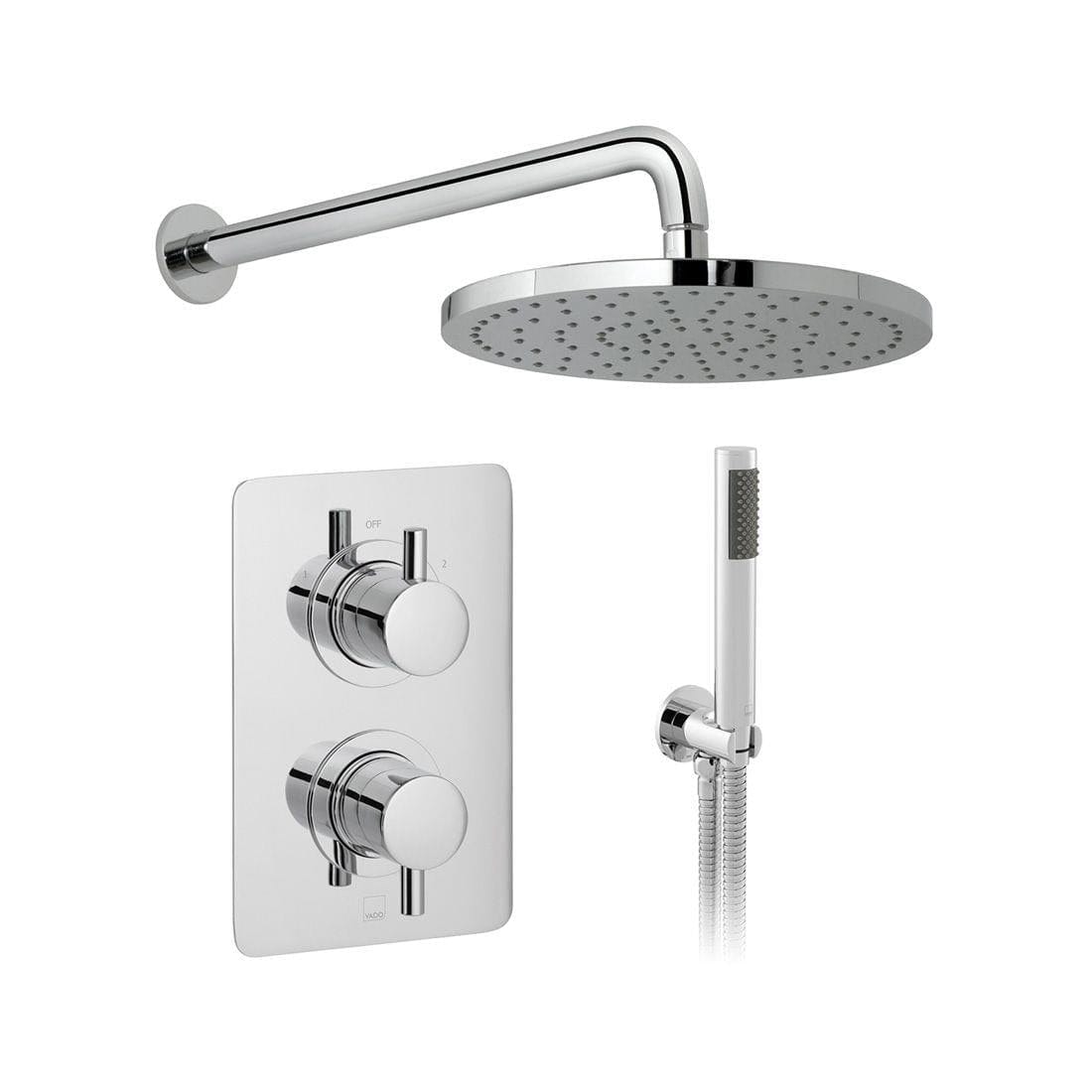 Vado Concealed Shower Set Vado Celsius 2 Outlet, 2 Handle Thermostatic Shower Set with Shower Head and Pencil Handset in Polished Chrome