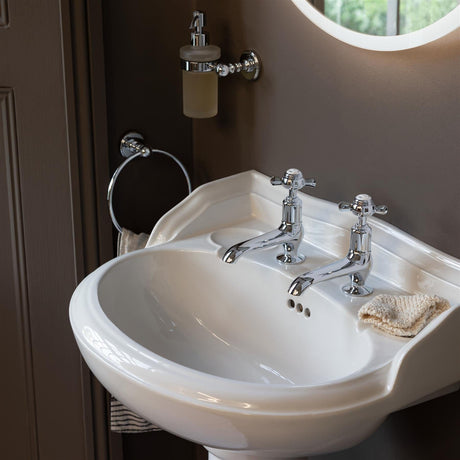 JTP Pillar Basin Tap Nickel JTP Grosvenor Cross Long Nose Basin Pillar Taps (Pair)