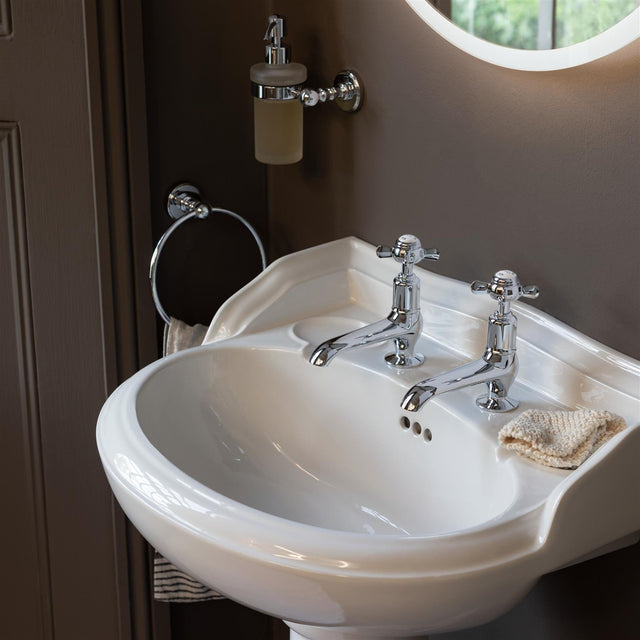 JTP Pillar Basin Tap Nickel JTP Grosvenor Cross Long Nose Basin Pillar Taps (Pair)