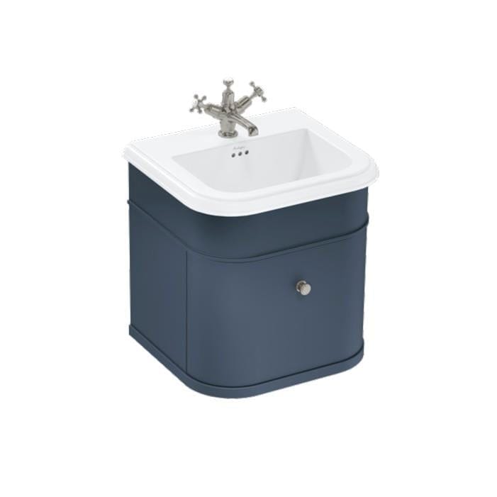 Burlington Wall Mounted Vanity Unit Blue / Ceramic Basin - 1 Tap Hole / Brushed Nickel Burlington Chalfont 550mm Wall Mounted Single Drawer Vanity Unit with Basin