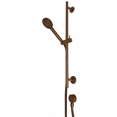 TED Shower Riser Rail Brushed Bronze TED Round Riser Rail Shower Kit with Handset and Wall Outlet