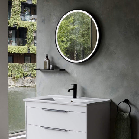 Britton Illuminated Mirror 800mm Britton Hoxton Round Black LED Illuminated Mirror with Demister