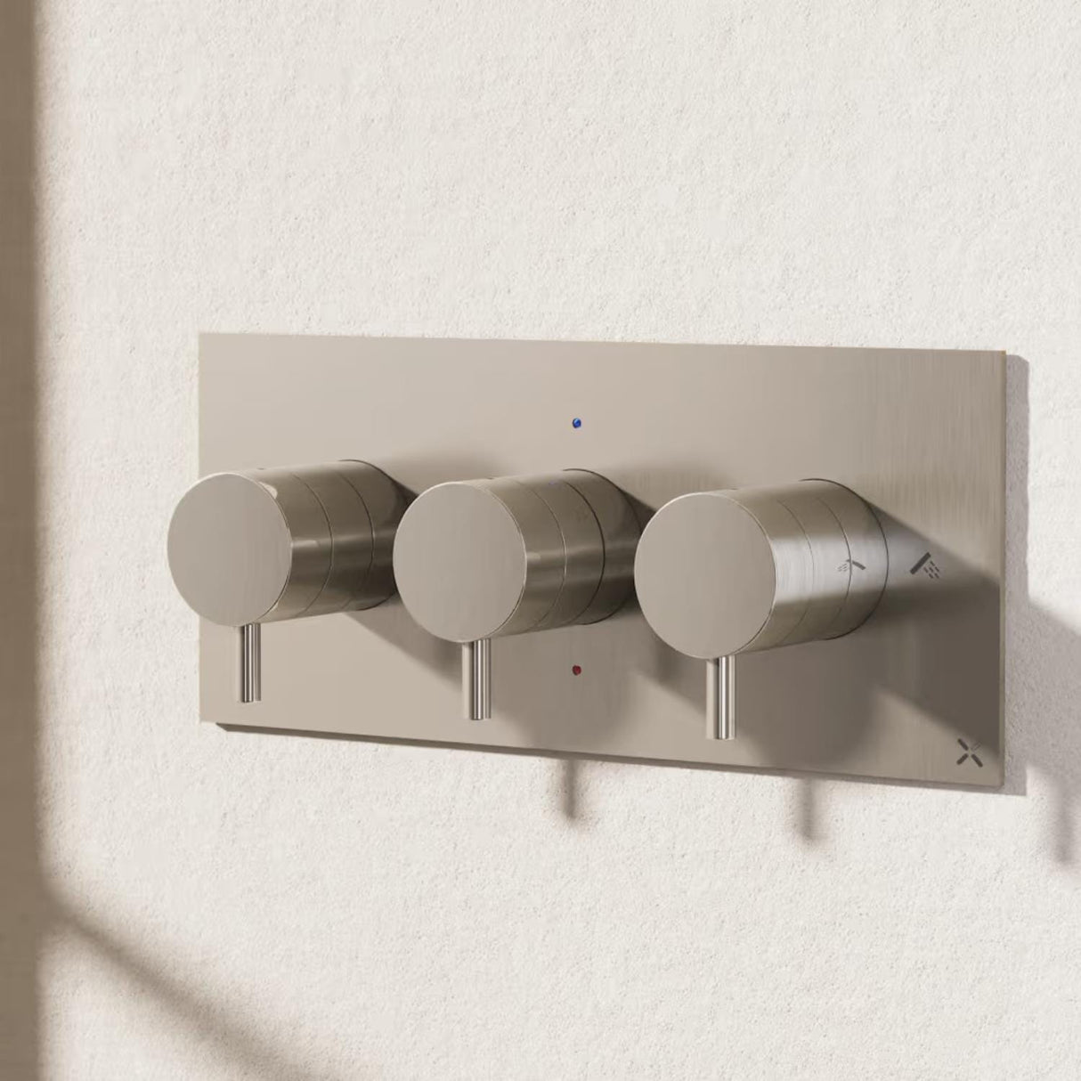 Crosswater Concealed Shower Valve Brushed Nickel Crosswater MPRO 2 Outlet, 3 Handle Landscape Concealed Thermostatic Shower Valve