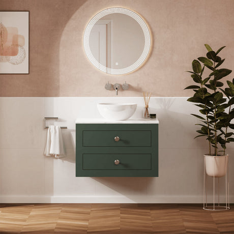 Crosswater Wall Mounted Vanity Unit Sage Green / 710 x 460mm Crosswater Canvass Vanity Unit with White Carrara Marble Effect Worktop