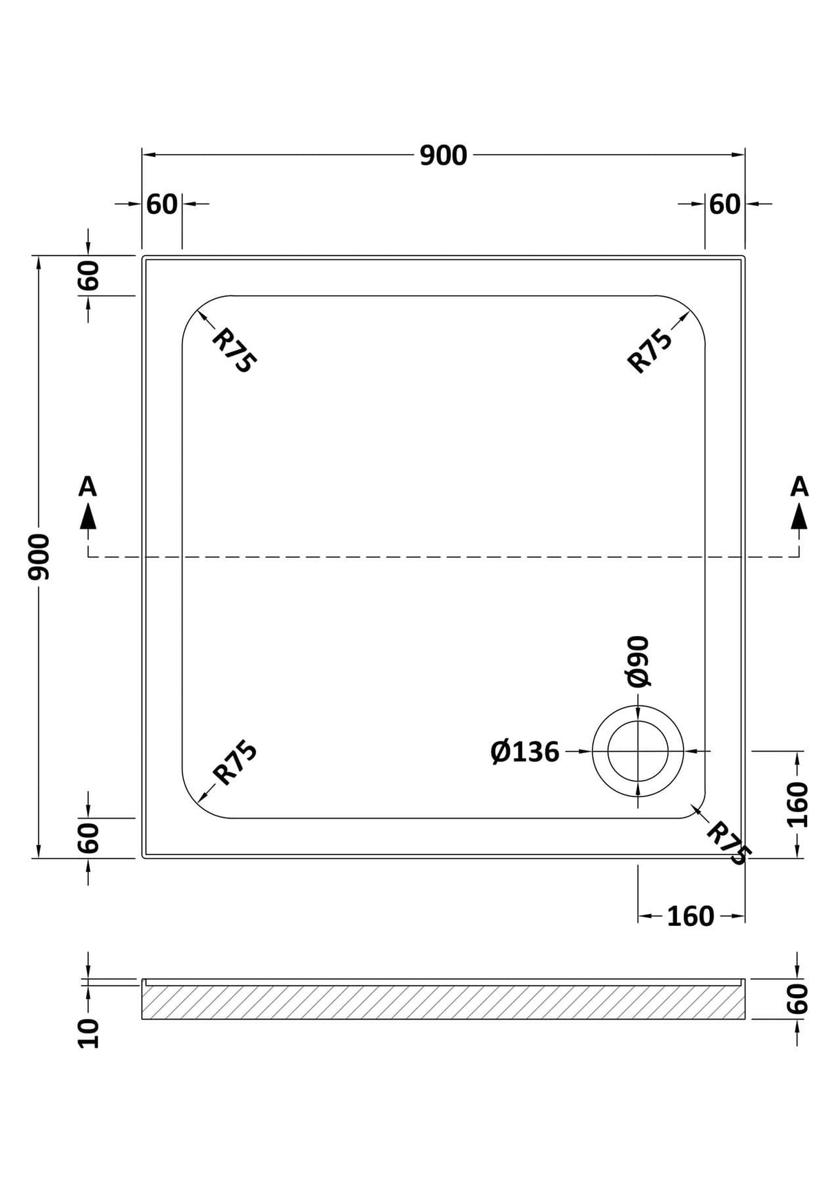 Aquarius Bathrooms Square Shower Tray 900x900mm Aquarius Urbano Square Stone Resin Shower Tray with 4 Upstands