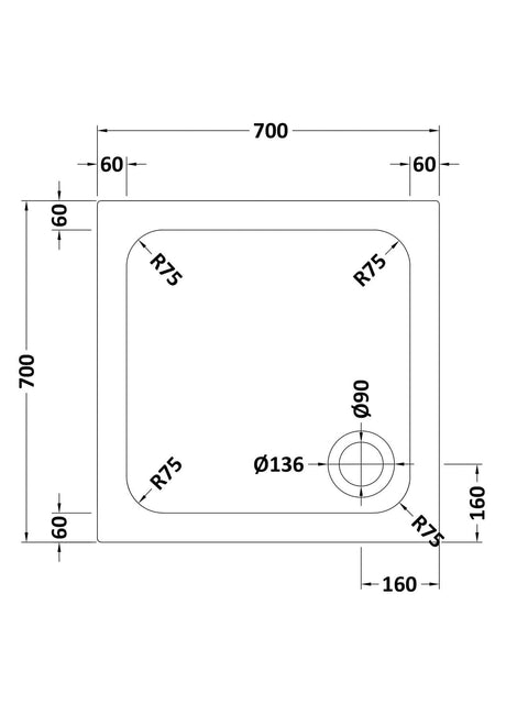 Aquarius Bathrooms Square Shower Tray 700x700mm Aquariuus Urbano 45mm Square Stone Resin Anti Slip Shower Tray