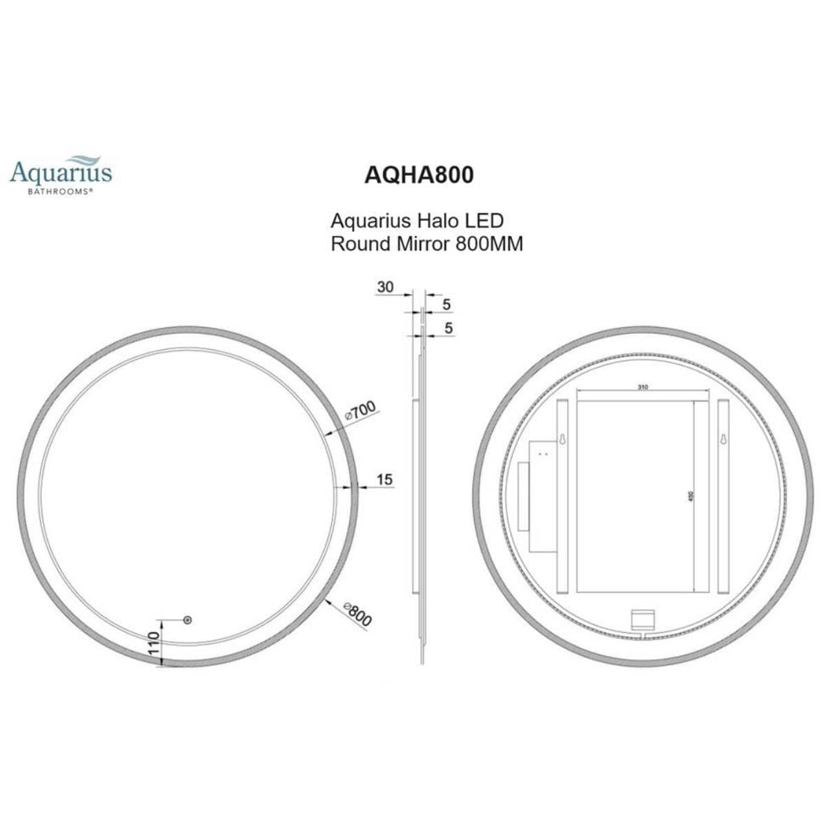 Aquarius Bathrooms Illuminated Mirror Aquarius Halo Round 800mm LED Illuminated Mirror