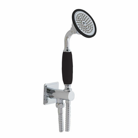 JTP Shower Handset Chrome with Black JTP Grosvenor Water Outlet and Holder with Traditional Shower Handset