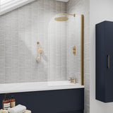 Aquarius Bathrooms Bath Screen Brushed Brass Aquarius LevAqua Curved 6mm Hinged Bath Screen 1400 x 800mm