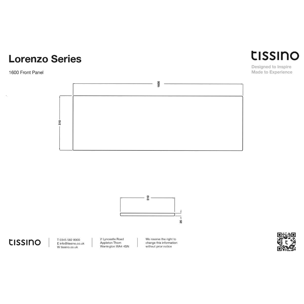 Tissino Bath Panel 1600 x 510mm / Standard Tissino Lorenzo Front Bath Panel