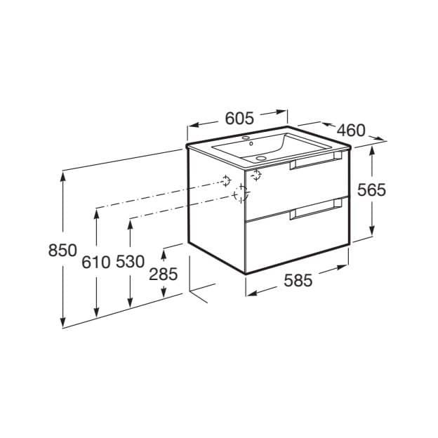 Roca Wall Mounted Vanity Unit Roca Aleyda 600mm Wall Mounted Two Drawer Vanity Unit with Basin