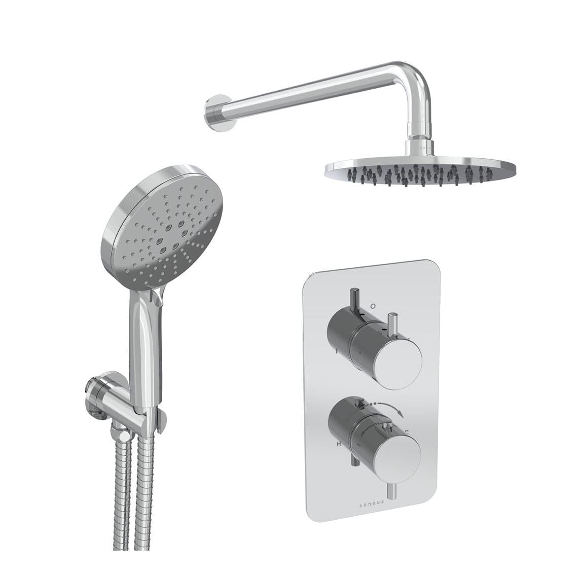 Saneux Concealed Shower Set Chrome Saneux COS 2 Outlet, 2 Handle Concealed Shower Valve Kit with 3 Function Handset and 200mm Shower Head