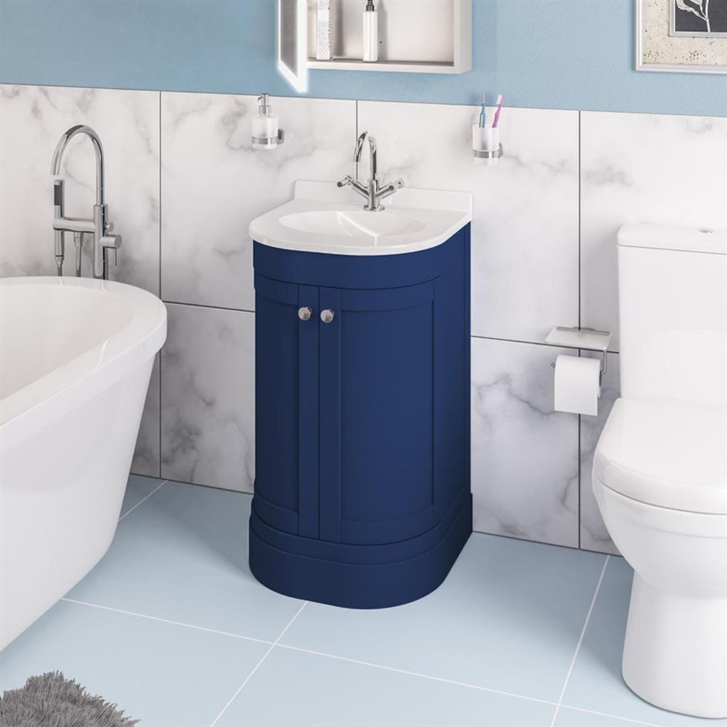Eastbrook Floor Standing Vanity Unit Matt Cobalt Blue / White Polymarble Eastbrook Hardwick Traditional 500mm Floor Standing Vanity Unit with Basin