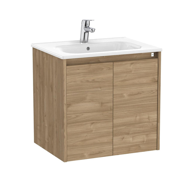 Roca Wall Mounted Vanity Unit Walnut Roca Tenet 600mm Wall Mounted Two Door Vanity Unit with Basin