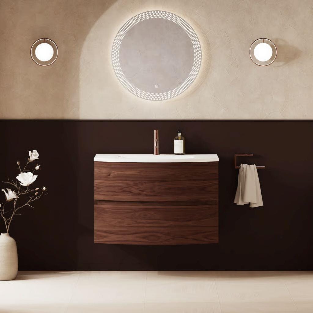 Crosswater Wall Mounted Vanity Unit 800mm / American Walnut / Cast Mineral Marble Basin - 1 Tap Hole Crosswater Svelte Wall Hung Vanity Unit with Basin