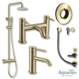 Aquarius Bathrooms Exposed Shower Set Brushed Brass Aquarius RF-Series Complete Shower Brassware Pack with Basin Mixer, Bath Mixer & Exposed Shower