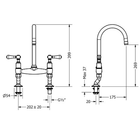 Crosswater Belgravia Dual Lever Kitchen Mixer Tap in Chrome