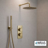 Aquarius Bathrooms Concealed Shower Set Brushed Brass Aquarius RainLux 2 Outlet Thermostatic Shower Set with Shower Head and Single Function Handset