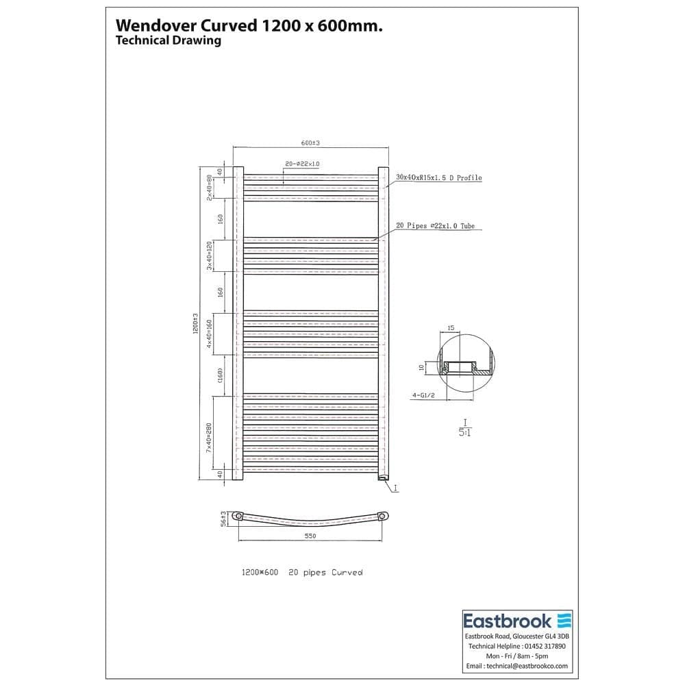 Eastbrook Wendover Curved Vertical Heated Towel Rail in Chrome