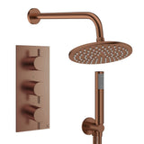 Crosswater Concealed Shower Set Brushed Bronze / Wall Arm / 200mm Crosswater Design 3 Handle 2 Outlet Shower Set 7 with Pencil Handset and Rainfall Shower Head